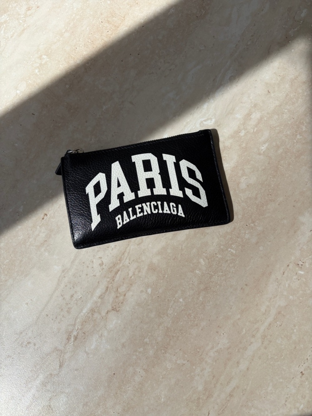 Balenciaga Black Leather PARIS Zip wallet with White PARIS Logo